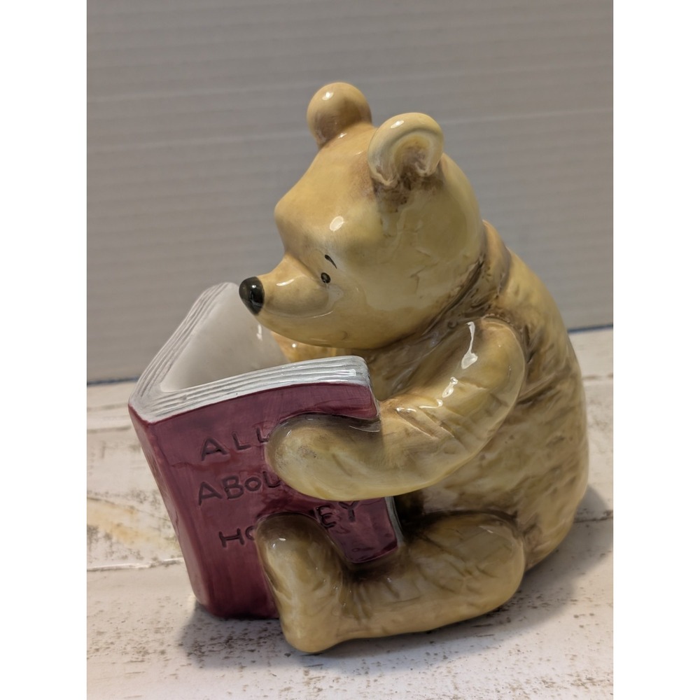 Vintage Disney Rare Winnie The Pooh Ceramic Piggy Bank with Reading Book